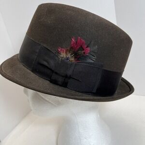 Vintage Stetson Fedora Hat Mens Brown 3X Beaver Toronado Size 7 1/8‎ Feathers